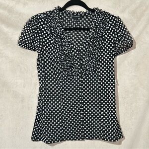 Polka Dot Ruffle Blouse - Black and White